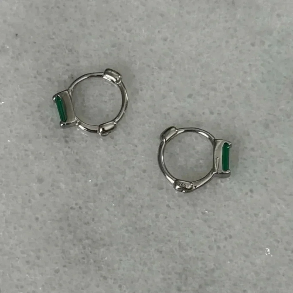 NEW STOCK Sterling Silver Green Crystal Mini Small Huggie Hoop Earrings - Picture 4 of 4